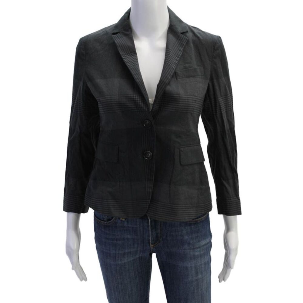 Theory Womens Wool Glen Plaid Two Button Long Sleeve Blazer Gray Size 0